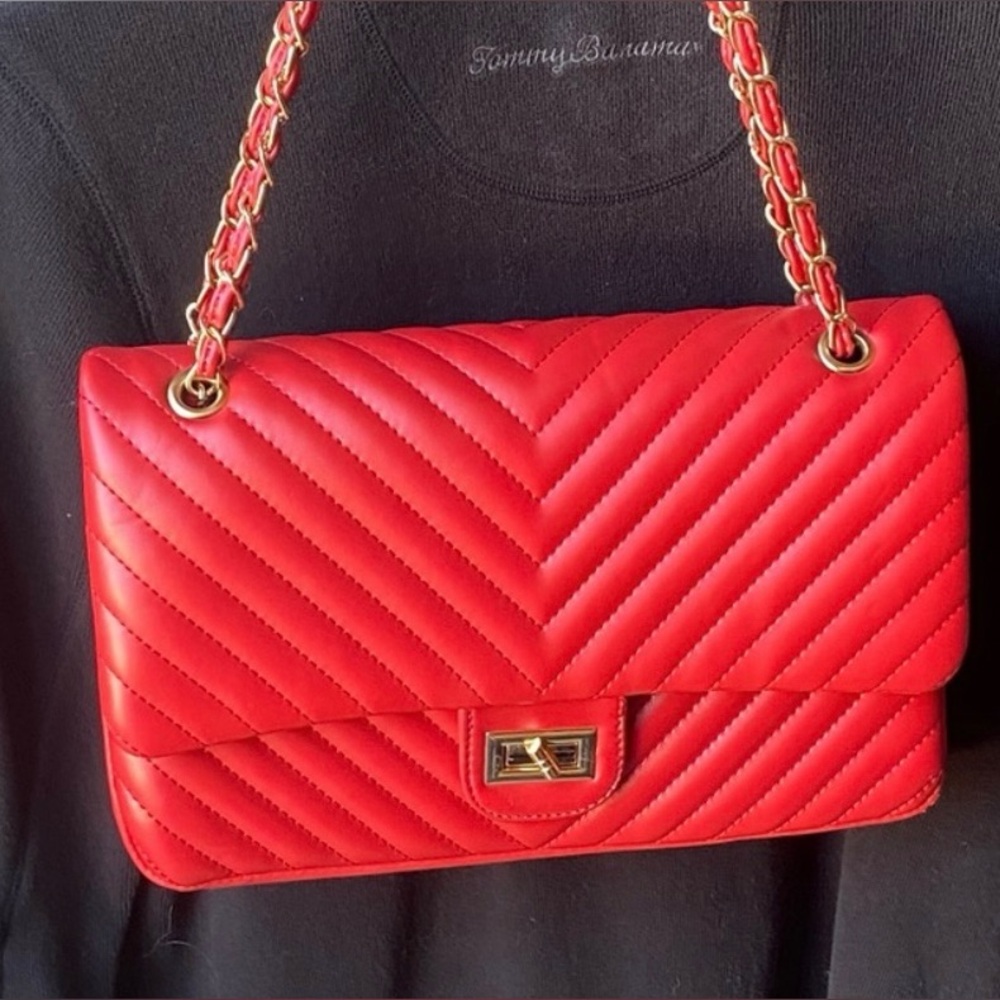 Red Quilted Chain Shoulder Bag